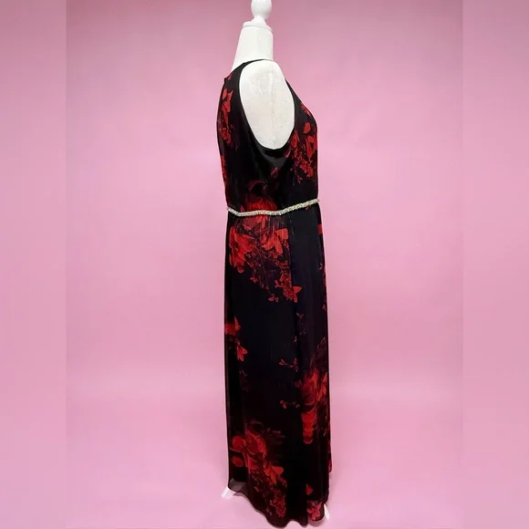 Elegant Ignite Evenings Black and Red Floral Maxi Dress - Picture 5 of 7